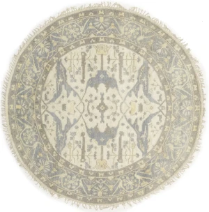 Muted Cream Floral Transitional 8X8 Oushak Oriental Round Rug