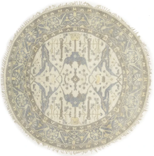 Muted Cream Floral Traditional 8X8 Oushak Oriental Round Rug