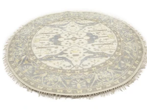 Muted Cream Floral Transitional 8X8 Oushak Oriental Round Rug