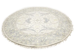 Muted Cream Floral Transitional 8X8 Oushak Oriental Round Rug