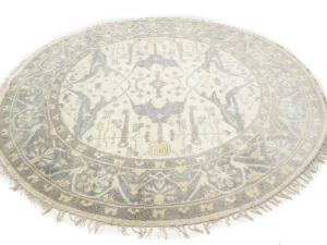 Muted Cream Floral Transitional 8X8 Oushak Oriental Round Rug