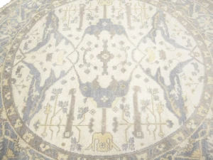 Muted Cream Floral Transitional 8X8 Oushak Oriental Round Rug