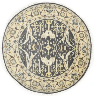 Muted Gray Floral Transitional 8X8 Oushak Oriental Round Rug