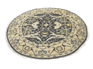 Muted Gray Floral Transitional 8X8 Oushak Oriental Round Rug