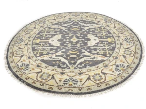 Muted Gray Floral Transitional 8X8 Oushak Oriental Round Rug