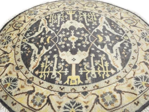 Muted Gray Floral Transitional 8X8 Oushak Oriental Round Rug