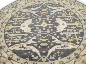 Muted Gray Floral Transitional 8X8 Oushak Oriental Round Rug