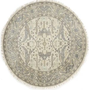 Muted Cream Floral Transitional 8X8 Oushak Oriental Round Rug