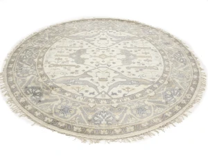 Muted Cream Floral Transitional 8X8 Oushak Oriental Round Rug