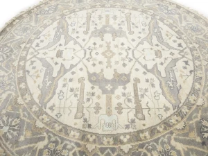 Muted Cream Floral Transitional 8X8 Oushak Oriental Round Rug