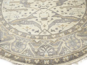 Muted Cream Floral Transitional 8X8 Oushak Oriental Round Rug