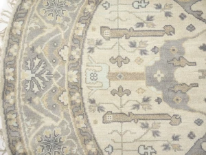 Muted Cream Floral Transitional 8X8 Oushak Oriental Round Rug