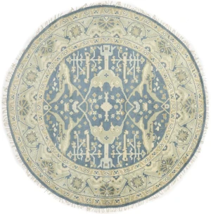 Muted Blue-gray Floral Transitional 8X8 Oushak Oriental Round Rug