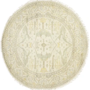Muted Cream Floral Transitional 8X8 Oushak Oriental Round Rug