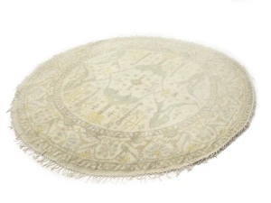 Muted Cream Floral Transitional 8X8 Oushak Oriental Round Rug