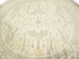 Muted Cream Floral Transitional 8X8 Oushak Oriental Round Rug