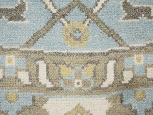 Muted Light Blue Floral Transitional 9X9 Oushak Oriental Round Rug