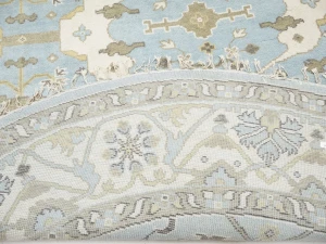 Muted Light Blue Floral Transitional 9X9 Oushak Oriental Round Rug