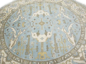 Muted Light Blue Floral Transitional 9X9 Oushak Oriental Round Rug