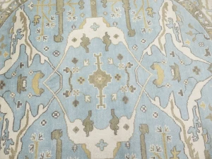 Muted Light Blue Floral Transitional 9X9 Oushak Oriental Round Rug