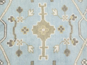 Muted Light Blue Floral Transitional 9X9 Oushak Oriental Round Rug