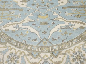 Muted Light Blue Floral Transitional 9X9 Oushak Oriental Round Rug