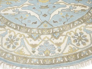 Muted Light Blue Floral Transitional 9X9 Oushak Oriental Round Rug