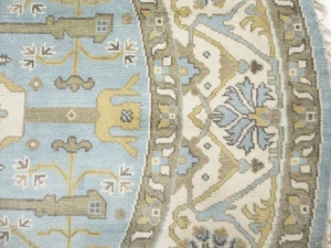 Muted Light Blue Floral Transitional 9X9 Oushak Oriental Round Rug
