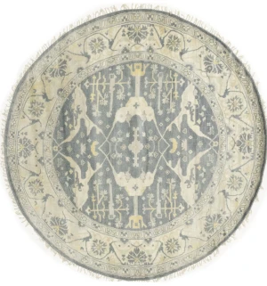 Muted Gray Floral Transitional 9X9 Oushak Oriental Round Rug