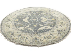 Muted Gray Floral Transitional 9X9 Oushak Oriental Round Rug