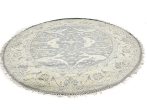 Muted Gray Floral Transitional 9X9 Oushak Oriental Round Rug