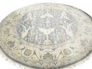 Muted Gray Floral Transitional 9X9 Oushak Oriental Round Rug