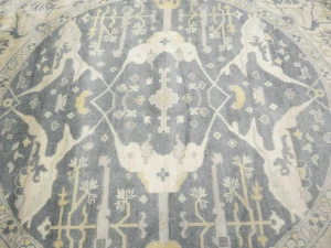 Muted Gray Floral Transitional 9X9 Oushak Oriental Round Rug