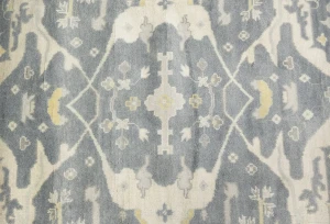 Muted Gray Floral Transitional 9X9 Oushak Oriental Round Rug