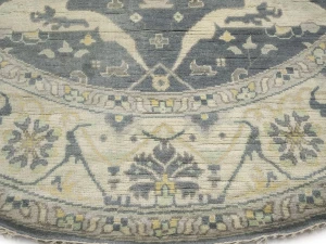 Muted Gray Floral Transitional 9X9 Oushak Oriental Round Rug