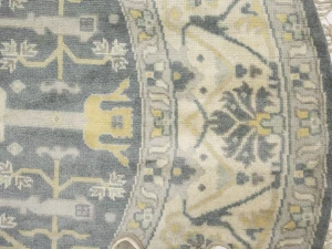 Muted Gray Floral Transitional 9X9 Oushak Oriental Round Rug