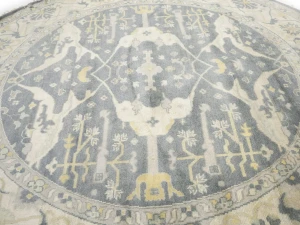 Muted Gray Floral Transitional 9X9 Oushak Oriental Round Rug