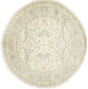 Muted Cream Floral Transitional 9X9 Oushak Oriental Round Rug