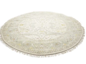 Muted Cream Floral Transitional 9X9 Oushak Oriental Round Rug