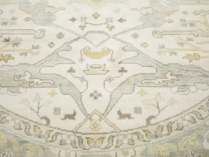Muted Cream Floral Transitional 9X9 Oushak Oriental Round Rug
