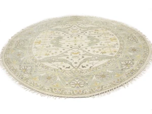 Muted Cream Floral Transitional 9X9 Oushak Oriental Round Rug
