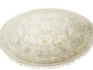 Muted Cream Floral Transitional 9X9 Oushak Oriental Round Rug
