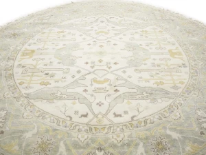 Muted Cream Floral Transitional 9X9 Oushak Oriental Round Rug