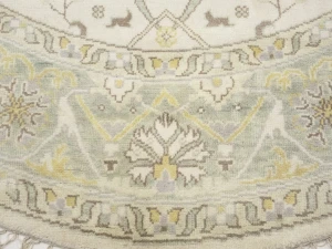 Muted Cream Floral Transitional 9X9 Oushak Oriental Round Rug