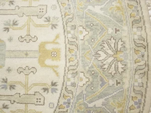 Muted Cream Floral Transitional 9X9 Oushak Oriental Round Rug