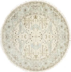 Muted Cream Floral Transitional 9X9 Oushak Oriental Round Rug