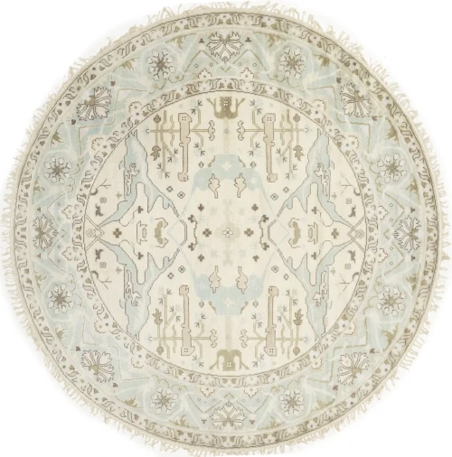 Muted Cream Floral Traditional 9X9 Oushak Oriental Round Rug