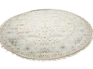 Muted Cream Floral Transitional 9X9 Oushak Oriental Round Rug