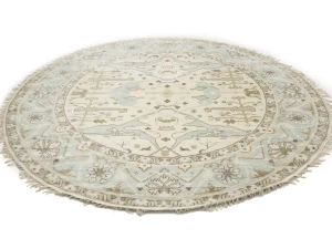 Muted Cream Floral Transitional 9X9 Oushak Oriental Round Rug