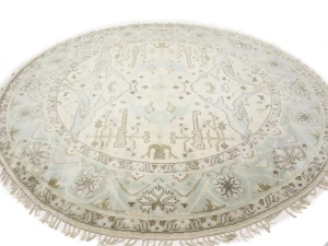Muted Cream Floral Transitional 9X9 Oushak Oriental Round Rug